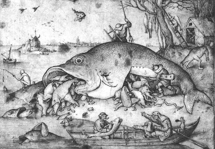 BRUEGEL, Pieter the Elder Big Fishes Eat Little Fishes g Germany oil painting art